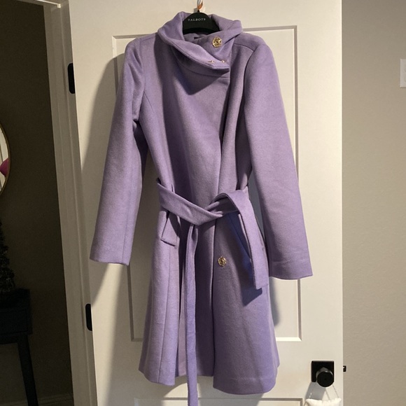 NEW ANN TAYLOR $248 POWDER PURPLE BELTED FUNNEL NECK COAT SZ misses XXS NWT - Picture 2 of 6
